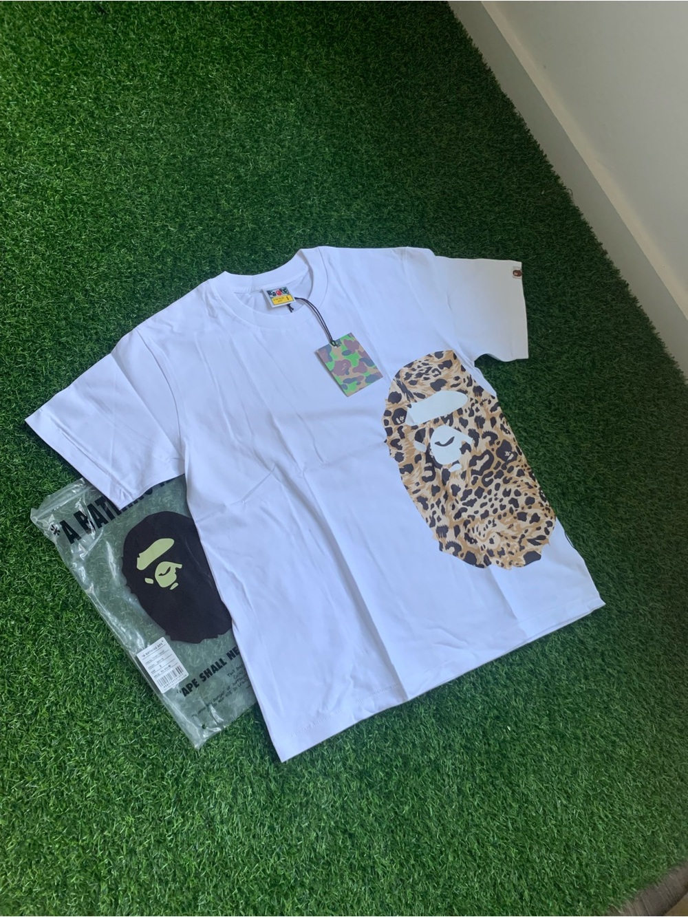 White Leopard Print Bape Tee - M